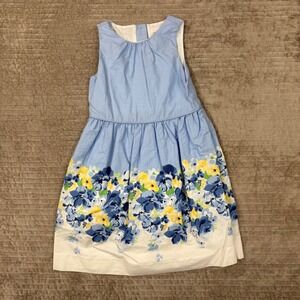 Janie and Jack Girls Blue Floral Border Print Cotton Dress Size 3 Sleeveless